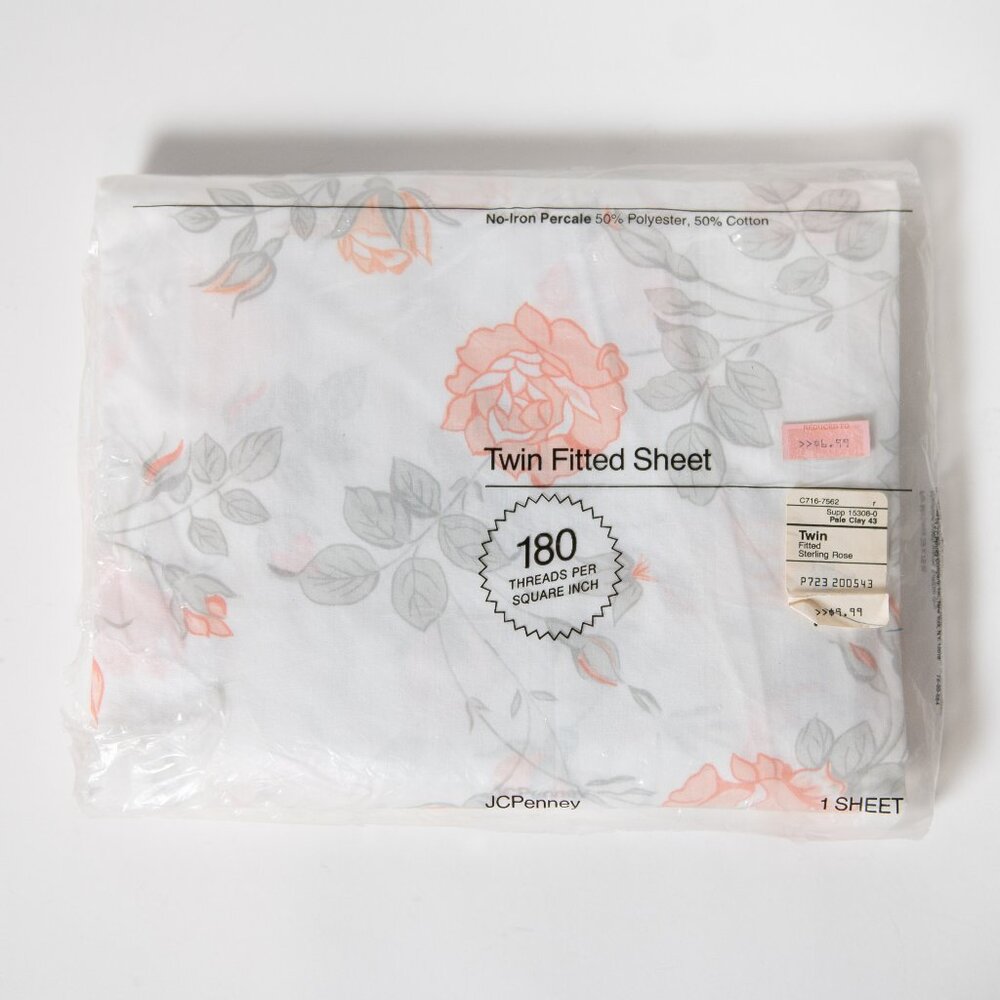 Vintage 90s JC Penney Sterling Rose Floral Percale Twin Fitted Sheet NOS